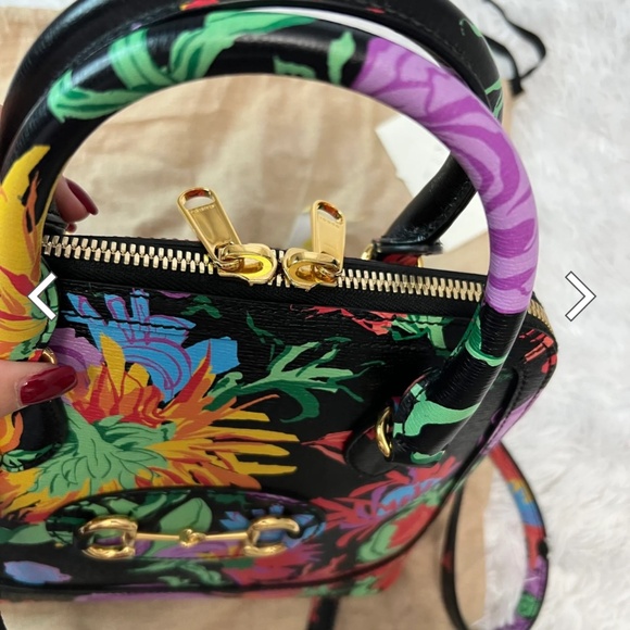 Gucci 1955 Horsebit x Ken Scott New Shangai Calfskin Jenny Floral Print Small Ho - Picture 5 of 13